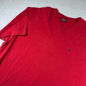 Polo Ralph Lauren V-Neck T-Shirt Mens 2XL Red Solid Cotton Embroidered Pony